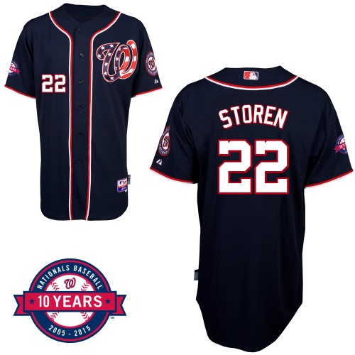 Washington Nationals#22 Storen Authentic Personalized Alternate Blue Jersey 10th Anniversary Patch