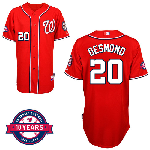 Washington Nationals#20 Desmond Authentic Personalized Alternate red Jersey 10th Anniversary Patch