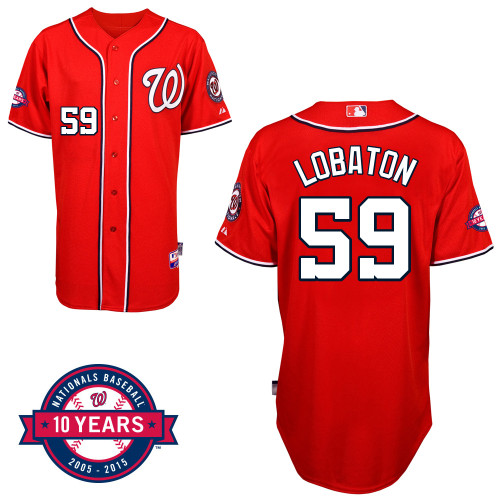 Washington Nationals#59 Lobaton Authentic Personalized Alternate red Jersey 10th Anniversary Patch