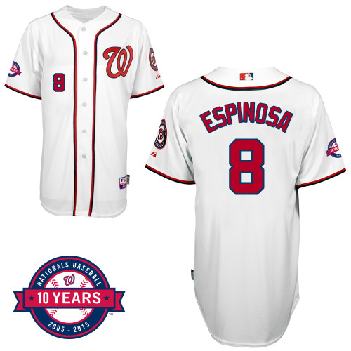Washington Nationals#8 Espinosa Authentic Personalized Home White Jersey 10th Anniversary Patch