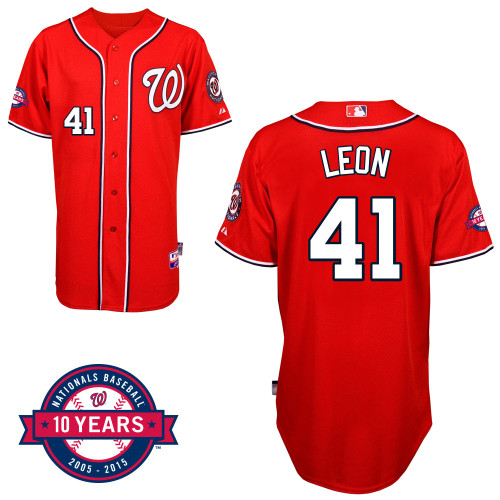 Washington Nationals#41 Leon Authentic Personalized Alternate red Jersey 10th Anniversary Patch