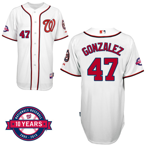 Washington Nationals#47 Gonzalez Authentic Personalized Home White Jersey 10th Anniversary Patch