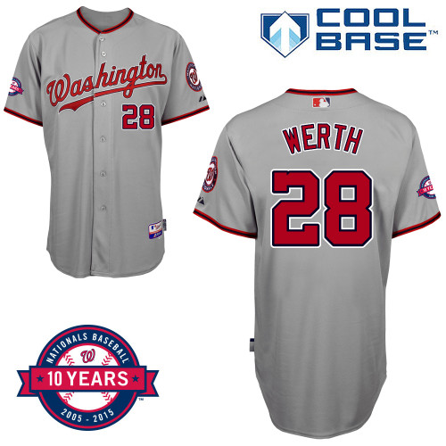 Washington Nationals #28 Werth Authentic Personalized Road Gray Jersey 10th Anniversary Patch