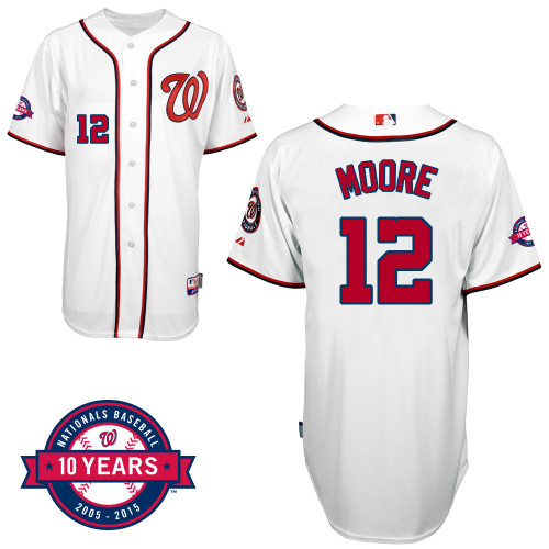 Washington Nationals#12 Moore Authentic Personalized Home White Jersey 10th Anniversary Patch Washington Nationals#12 Moore Authentic Personalized Home White Jersey 10th Anniversary Patch