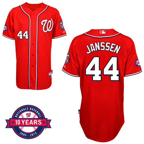 Washington Nationals#44 Janssen Authentic Personalized Alternate red Jersey 10th Anniversary Patch