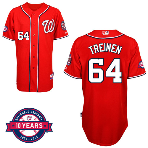 Washington Nationals#64treinen Authentic Personalized Alternate red Jersey 10th Anniversary Patch