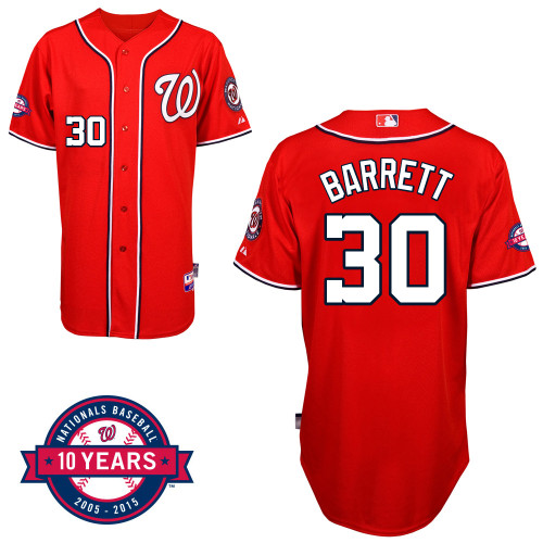 Washington Nationals#30 Barrett Authentic Personalized Alternate red Jersey 10th Anniversary Patch