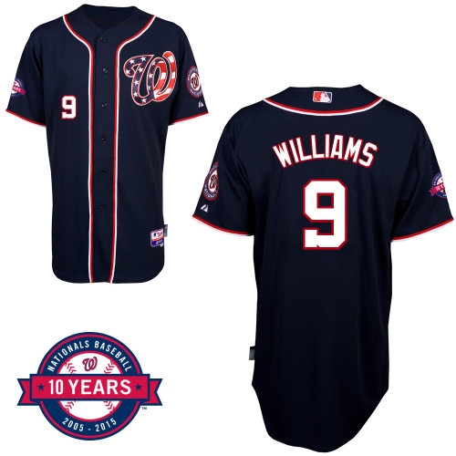 Washington Nationals#9 Williams Authentic Personalized Alternate Blue Jersey 10th Anniversary Patch