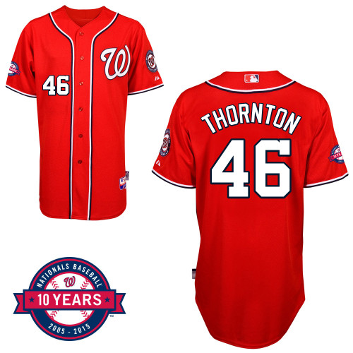 Washington Nationals#46 Thornton Authentic Personalized Alternate red Jersey 10th Anniversary Patch