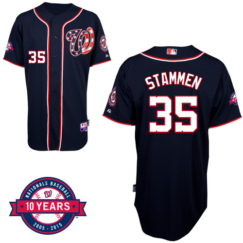 Washington Nationals#35 Stammen Authentic Personalized Alternate Blue Jersey 10th Anniversary Patch