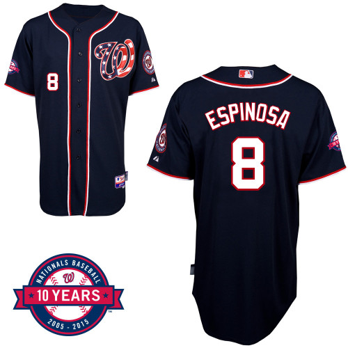 Washington Nationals#8 Espinosa Authentic Personalized Alternate Blue Jersey 10th Anniversary Patch