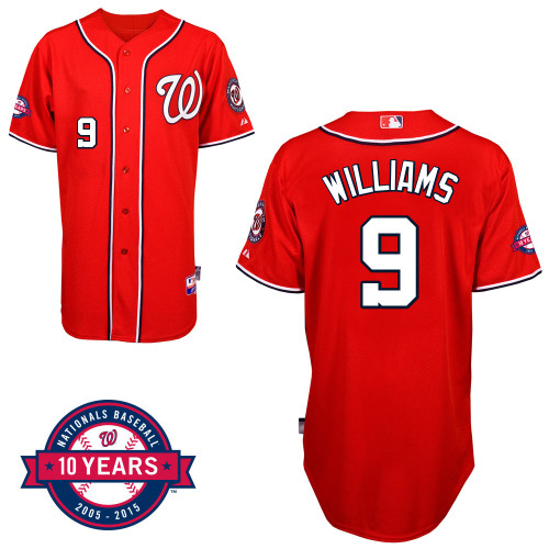 Washington Nationals#9 Williams Authentic Personalized Alternate red Jersey 10th Anniversary Patch