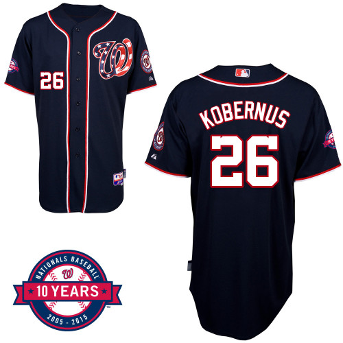 Washington Nationals#26 Kobernus Authentic Personalized Alternate Blue Jersey 10th Anniversary Patch