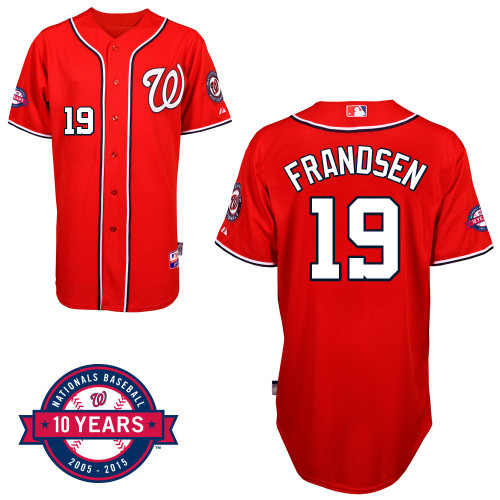 Washington Nationals#19 Frandsen Authentic Personalized Alternate red Jersey 10th Anniversary Patch