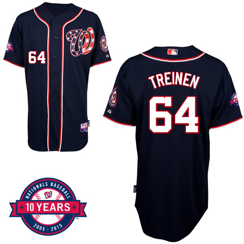 Washington Nationals#64 treinnen Authentic Personalized Alternate Blue Jersey 10th Anniversary Patch