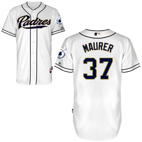 San Diego Padres #37Brandon Maurer Authentic Personalized Home White Jersey