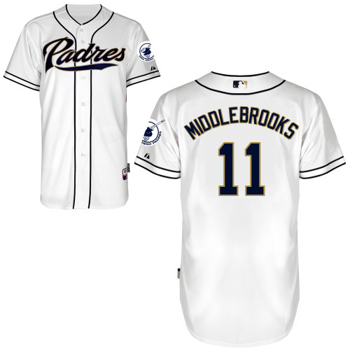 San Diego Padres #11Will Middlebrooks Authentic Personalized Home White Jersey