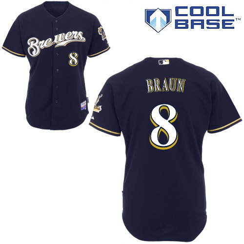 Milwaukee Brewers #8Ryan Braun Authentic Personalized Alternate Blue Jersey