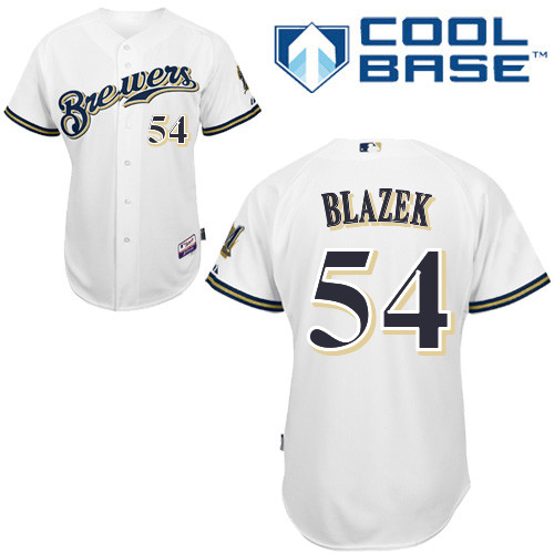 Milwaukee Brewers #54Michael Blazek Authentic Personalized Home White Jersey