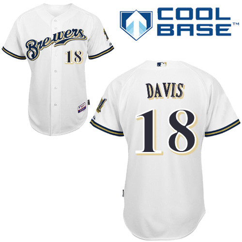 Milwaukee Brewers #18Khris Davis Authentic Personalized Home White Jersey