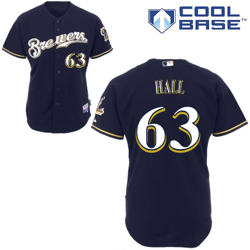 Milwaukee Brewers #63 Hall Authentic Personalized Alternate Blue Jersey