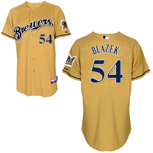 Milwaukee Brewers #54Michael Blazek Authentic Personalized Alternate yellow Jersey