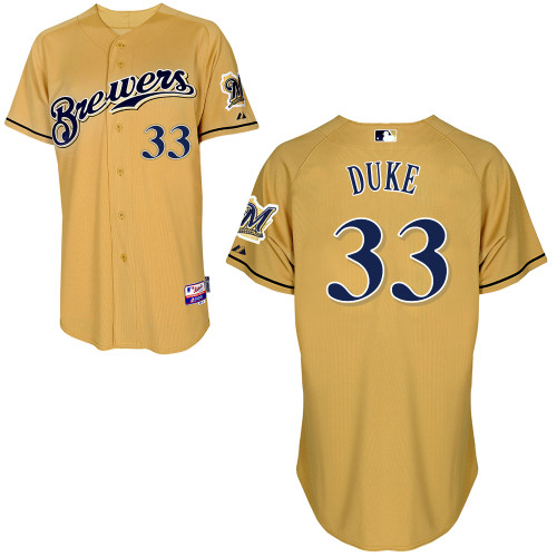 Milwaukee Brewers #33 Zach Duke Authentic Personalized Alternate yellow Jersey