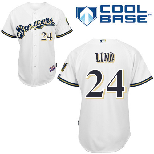Milwaukee Brewers #24Adam Lind Authentic Personalized Home White Jersey