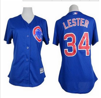 Women Cubs #34 Jon Lester Blue Alternate Stitched Baseball Jersey