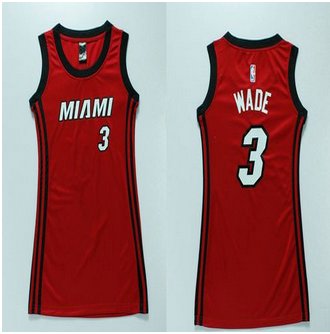 Women Heat #3 Dwyane Wade Red Dress Stitched NBA Jersey