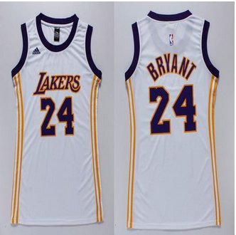 Women Lakers #24 Kobe Bryant White Dress Stitched NBA Jersey