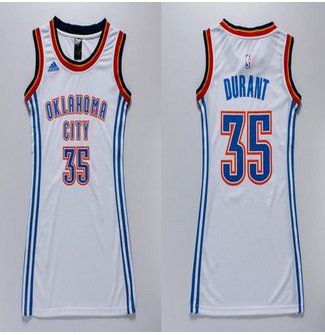 Women Thunder #35 Kevin Durant White Dress Stitched NBA Jersey