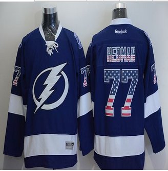 Tampa Bay Lightning #77 Victor Hedman Blue USA Flag Fashion Stitched NHL Jersey Tampa Bay Lightning #77 Victor Hedman Blue USA Flag Fashion Stitched NHL Jersey
