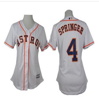 Women Houston Astros #4 George Springer White Home Stitched Baseball Jersey