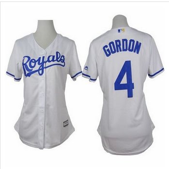 Women Royals #4 Alex Gordon White Home Stitched Baseball Jersey
