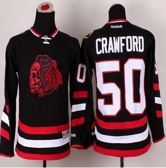 Youth Chicago Blackhawks #50 Corey Crawford Black(Red Skull) 2014 Stadium Series Stitched NHL Jersey