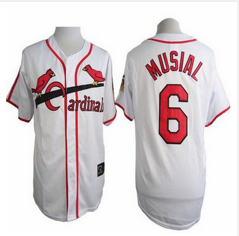 St. Louis Cardinals #6 Stan Musial White Cooperstown Throwback Stitched Baseball jersey