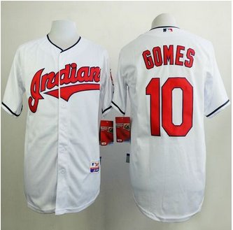 Cleveland Indians #10 Yan Gomes White Cool Base Stitched Baseball Jersey