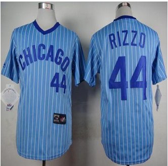 Chicago Cubs #44 Anthony Rizzo Blue(White Strip) Cooperstown Throwback Stitched Baseball Jersey