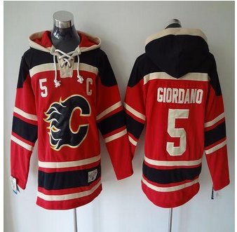 Calgary Flames #5 Mark Giordano Red Sawyer Hooded Sweatshirt Stitched NHL jersey