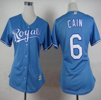 Women Kansas City Royals #6 Lorenzo Cain Light Blue Alternate 1 Stitched Baseball Jersey