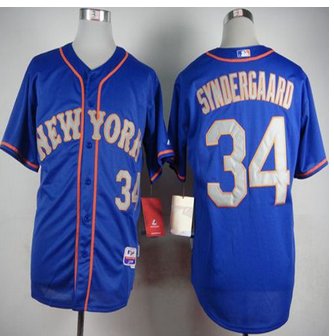 New York Mets #34 Noah Syndergaard Blue(Grey NO.) Alternate Road Cool Base Stitched Baseball jersey