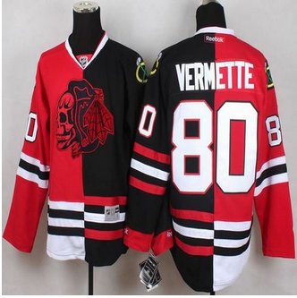 Chicago Blackhawks #80 Antoine Vermette Red Black Split Red Skull Stitched NHL Jersey