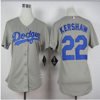 Women Los Angeles Dodgers #22 Clayton Kershaw Grey Alternate Road Stitched Baseball Jersey