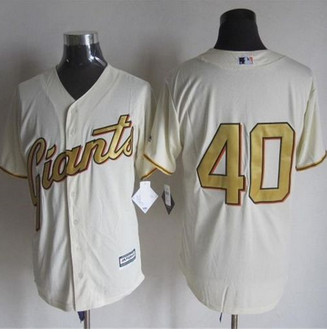 San Francisco Giants #40 Madison Bumgarner Cream(Gold No.) New Cool Base Stitched Baseball Jersey