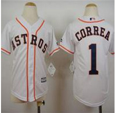 Youth Houston Astros #1 Carlos Correa White  Cool Base Stitched Baseball Jersey