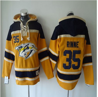 Nashville Predators #35 Pekka Rinne Yellow Sawyer Hooded Sweatshirt Stitched NHL Jersey