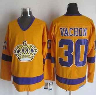 Los Angeles Kings #30 Rogie Vachon Yellow Purple CCM Throwback Stitched NHL Jersey