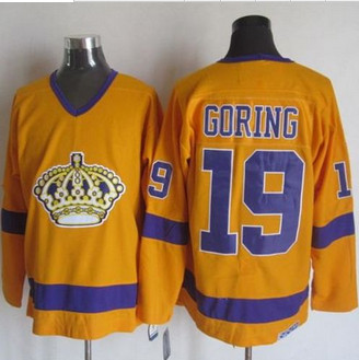 Los Angeles Kings #19 Butch Goring Yellow Purple CCM Throwback Stitched NHL Jersey