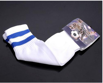 Soccer Football Sock White & Blue Stripe